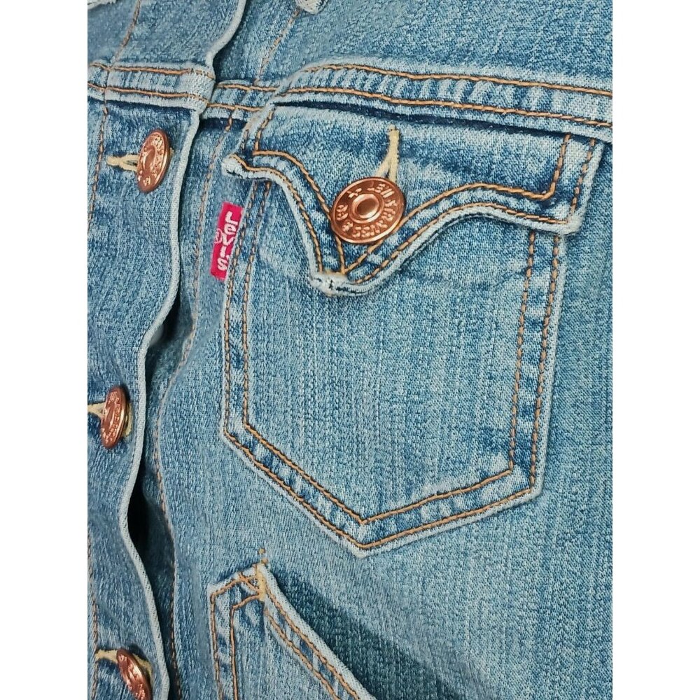 Levis Womens XL Cropped Blue Denim Trucker Jean Jacket Copper Buttons Boxy - Picture 7 of 11